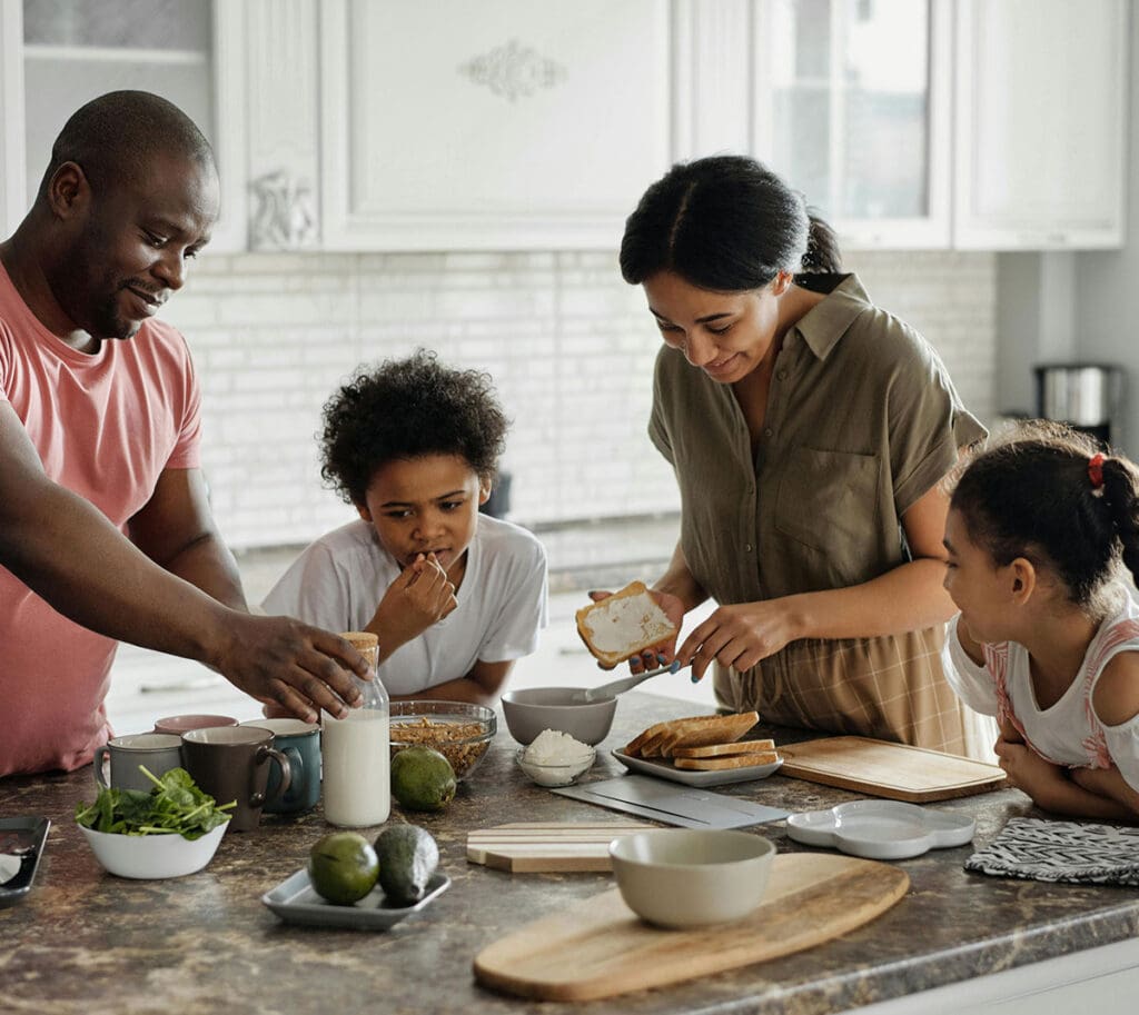 family in kitchen